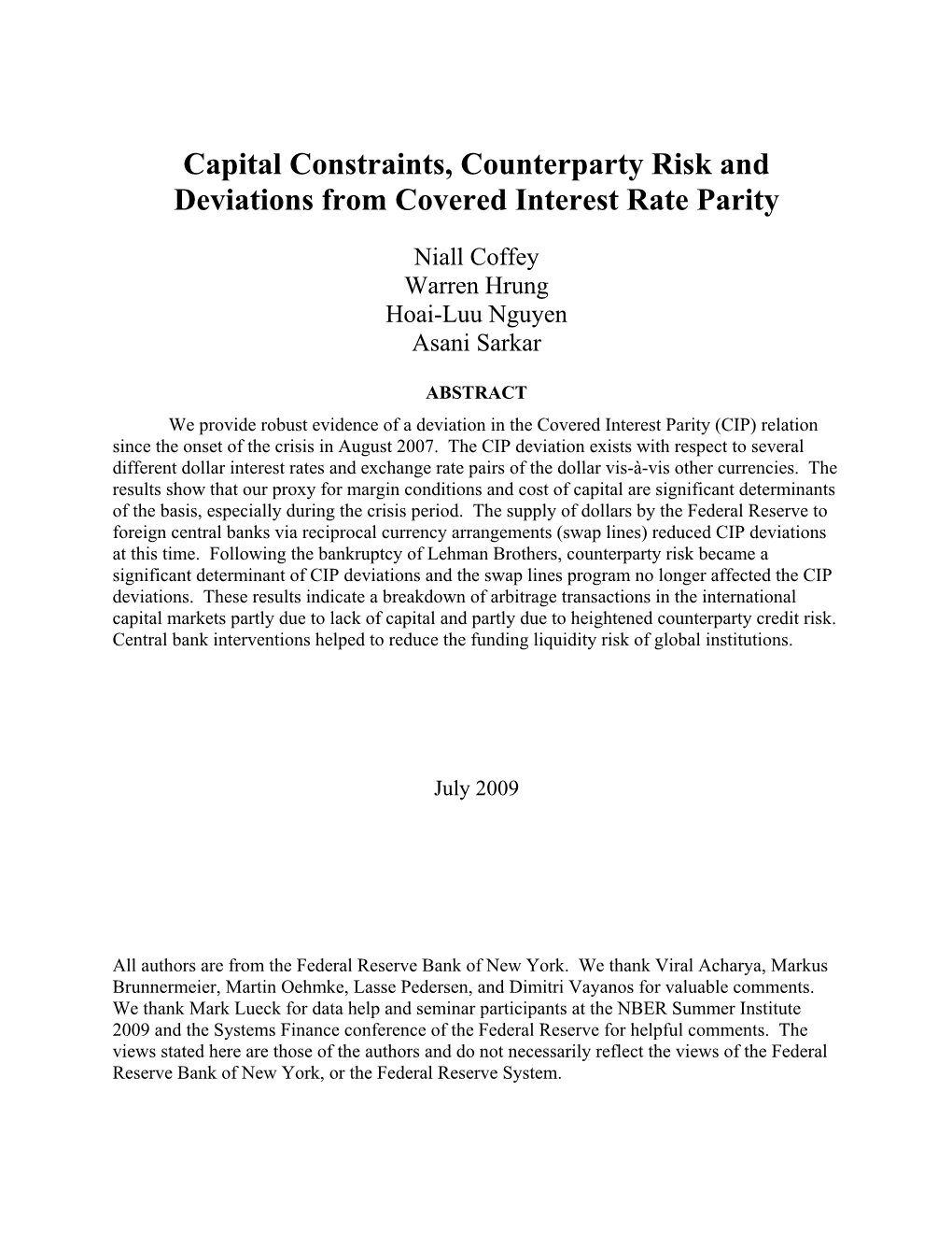Capital Constraints, Counterparty Risk and Deviations from Covered Interest Rate Parity