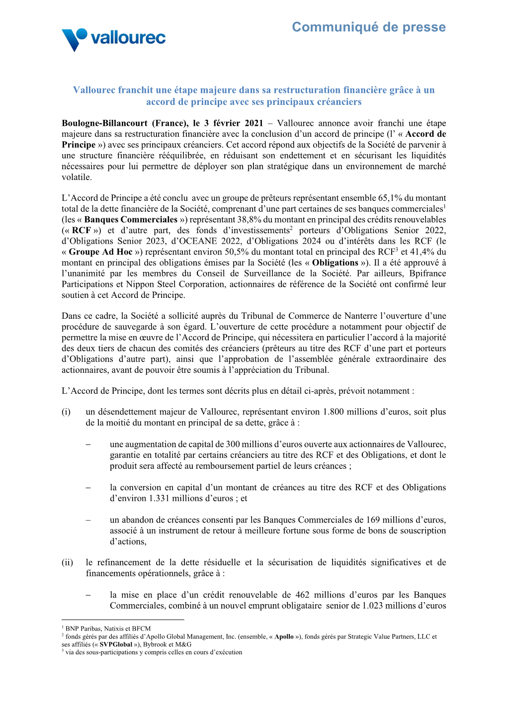 Vallourec Franchit Une Étape Majeure Dans Sa Restructuration Financière Grâce À Un Accord De Principe Avec Ses Principaux Créanciers