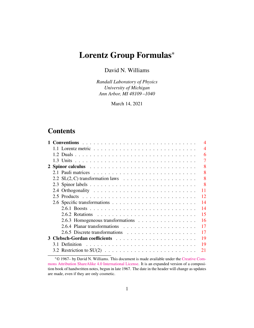 Lorentz Group Formulas∗