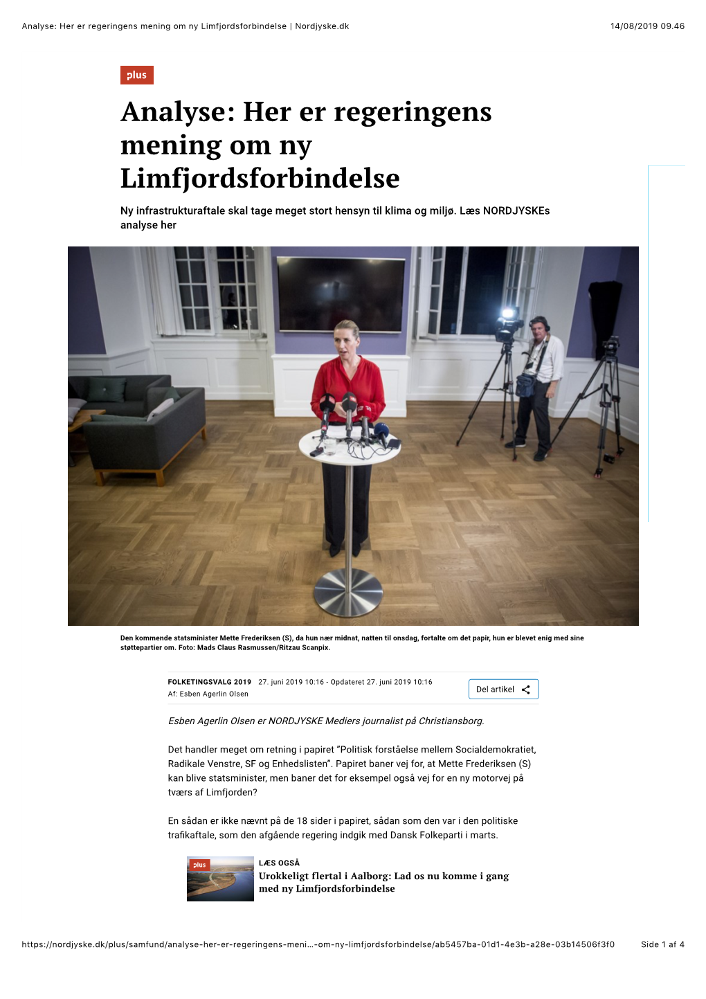 Her Er Regeringens Mening Om Ny Limfjordsforbindelse | Nordjyske.Dk 14/08/2019 09.46