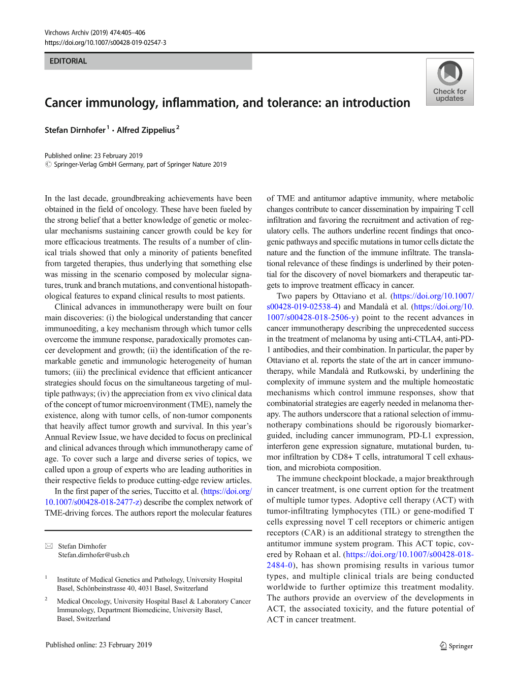 Cancer Immunology, Inflammation, and Tolerance: an Introduction