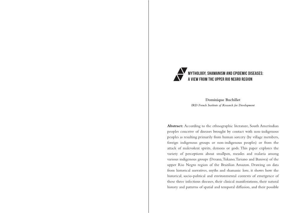 Mythology, Shamanism and Epidemic Diseases: a View from the Upper Rio Negro Region