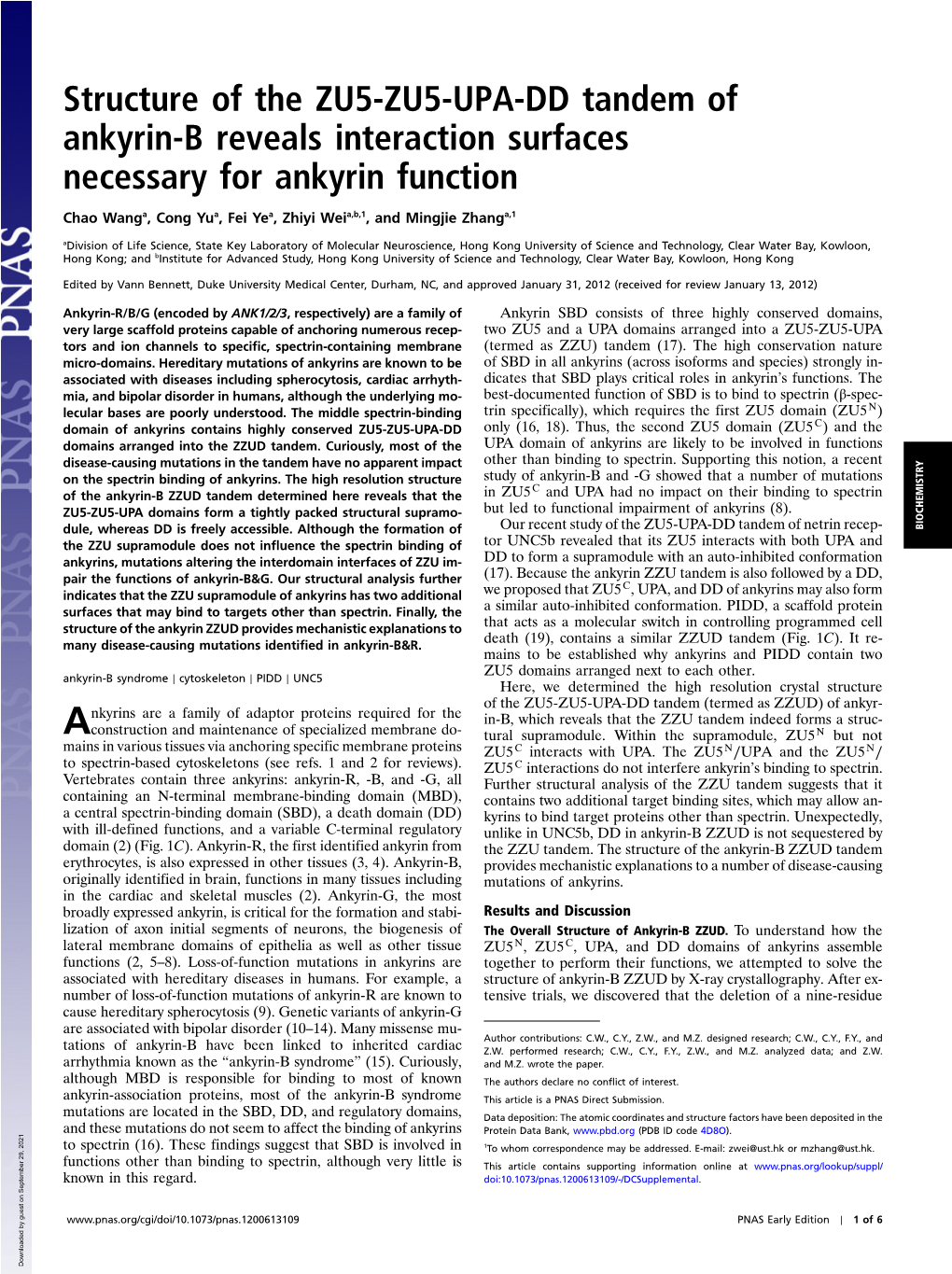 Structure of the ZU5-ZU5-UPA-DD Tandem of Ankyrin-B Reveals Interaction Surfaces Necessary for Ankyrin Function