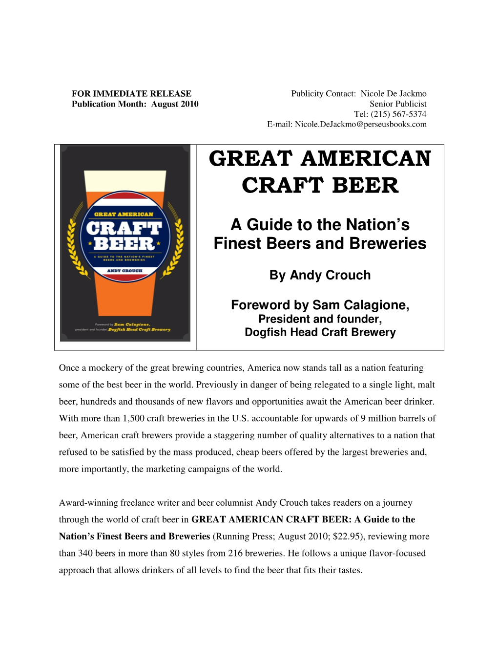 Press Release for Great American Craft Beer