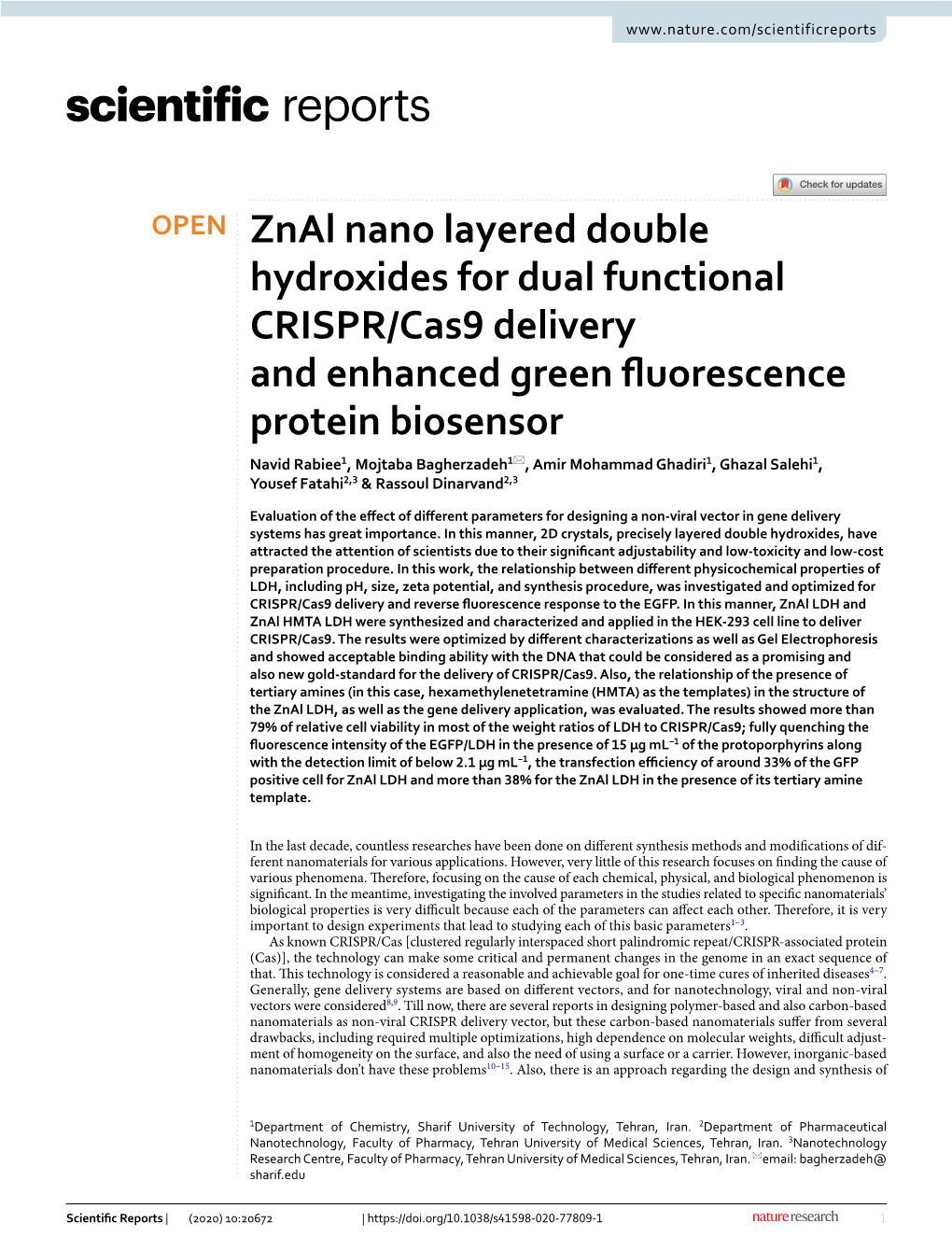 Znal Nano Layered Double Hydroxides for Dual Functional CRISPR/Cas9