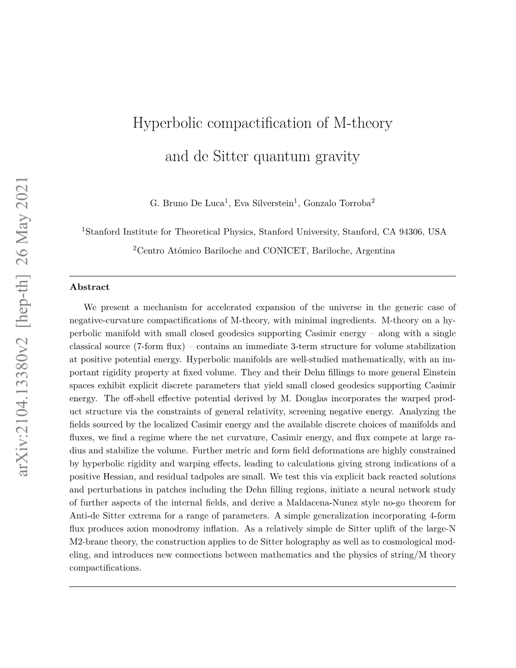 Hyperbolic Compactification of M-Theory and De Sitter Quantum