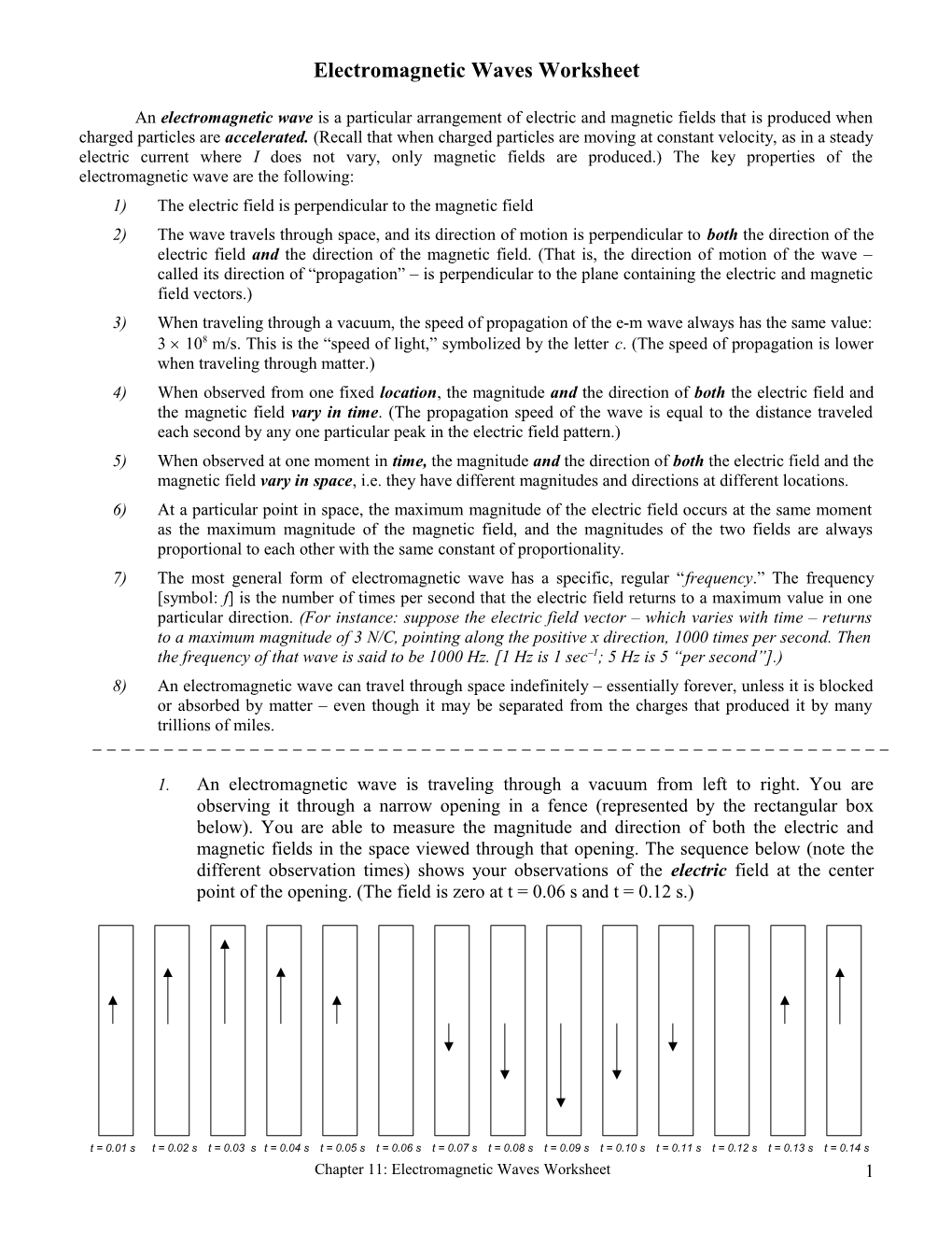 Electromagnetic Waves Worksheet