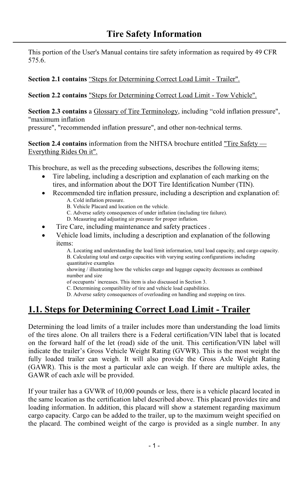 Tire Safety Information 1.1. Steps for Determining Correct Load Limit