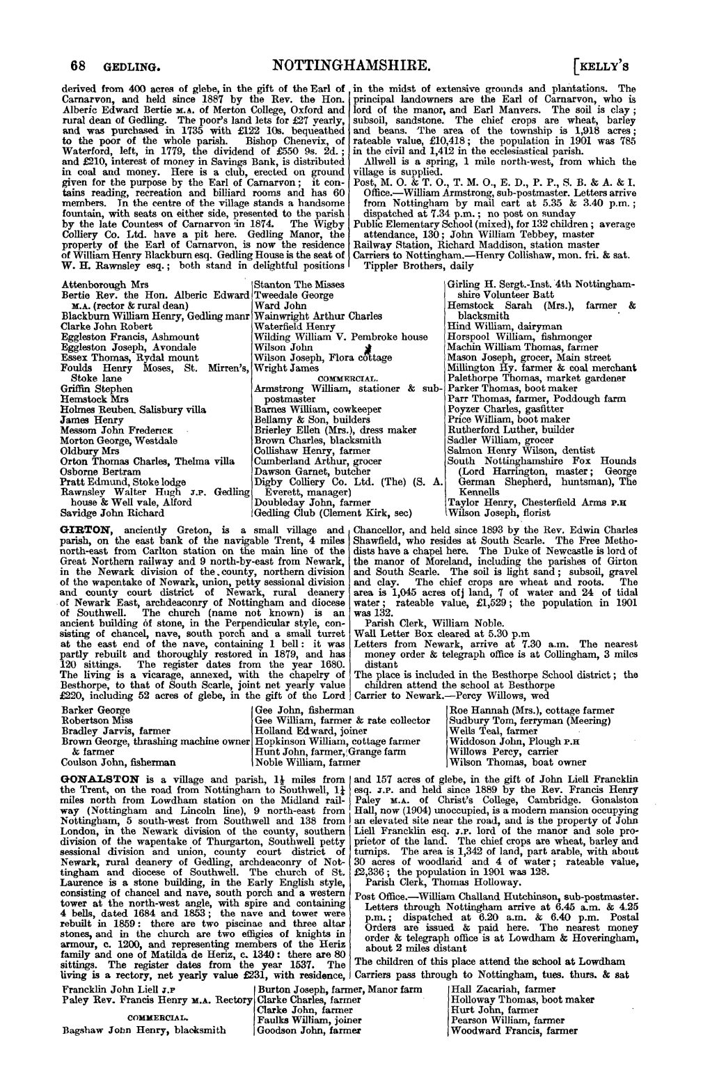 NOTTINGHAMSHIRE. [KELLY's Derived from 400 Acres of Glebe, in the Gift of the Earl of in the Midst of Extenshre Grounds and Plantations