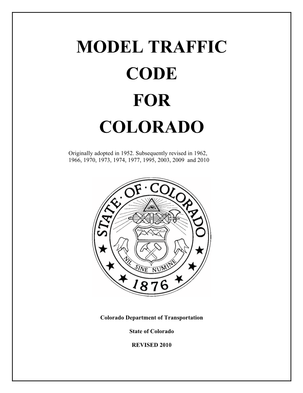 Model Traffic Code for Colorado