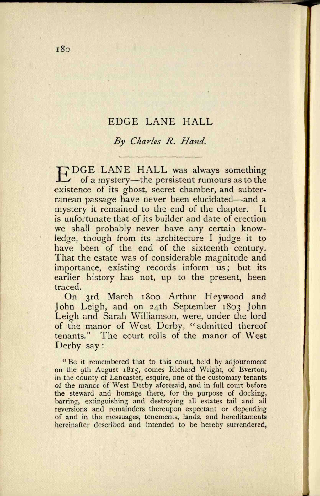 EDGE LANE HALL by Charles R. Hand