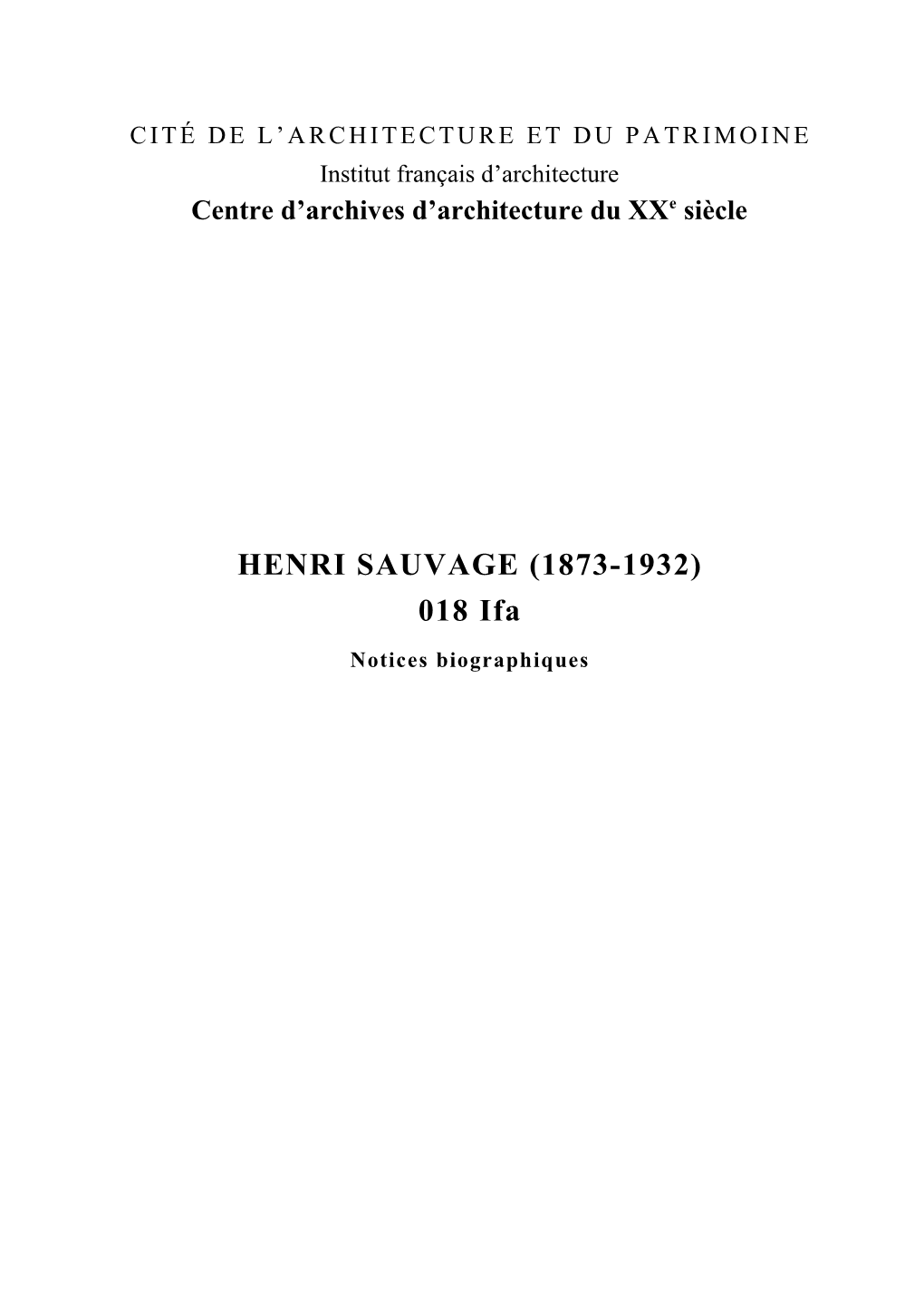 HENRI SAUVAGE (1873-1932) 018 Ifa