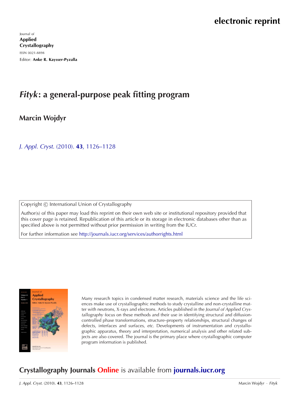 Electronic Reprint Fityk: a General-Purpose Peak Fitting Program