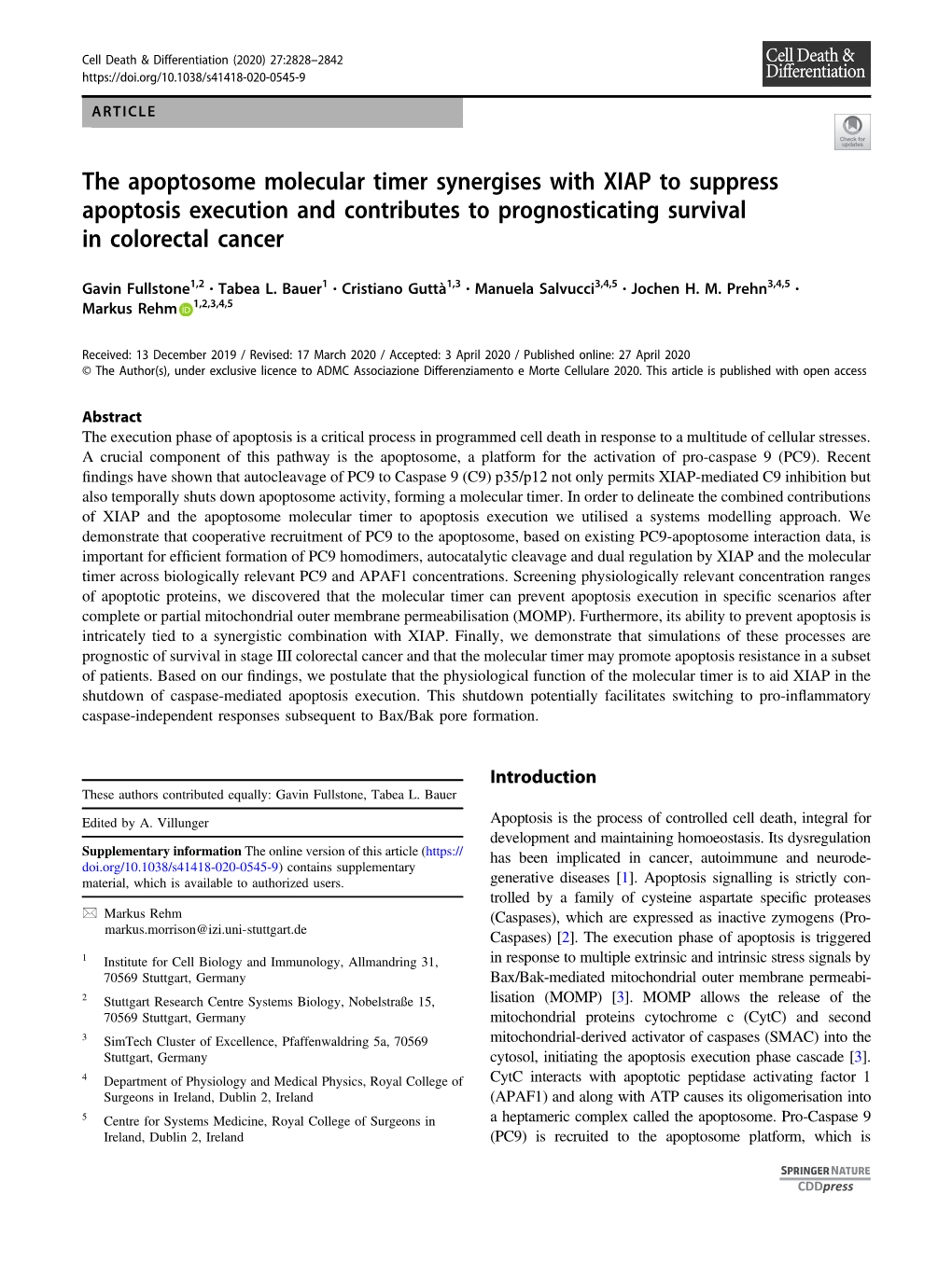 The Apoptosome Molecular Timer Synergises with XIAP to Suppress Apoptosis Execution and Contributes to Prognosticating Survival in Colorectal Cancer