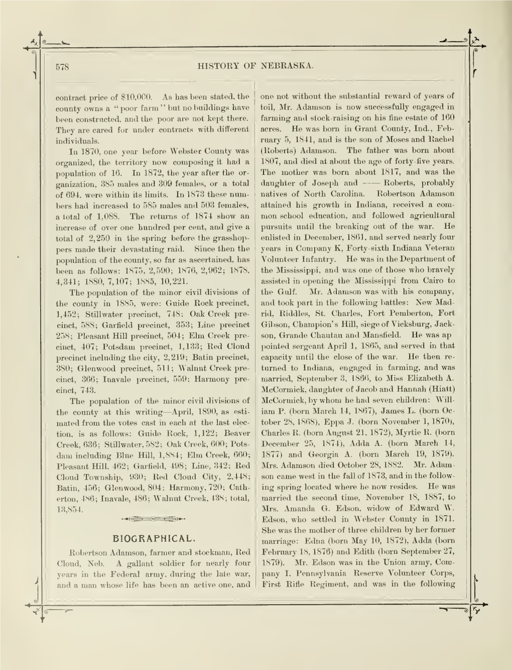 Webster County Biographies from 1890