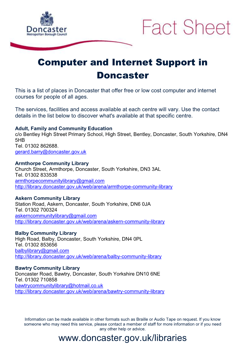 Computer and Internet Support in Doncaster