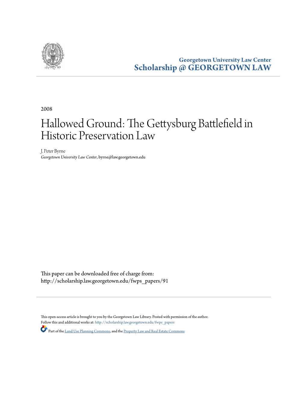 Hallowed Ground: the Gettysburg Battlefield in Historic Preservation Law J