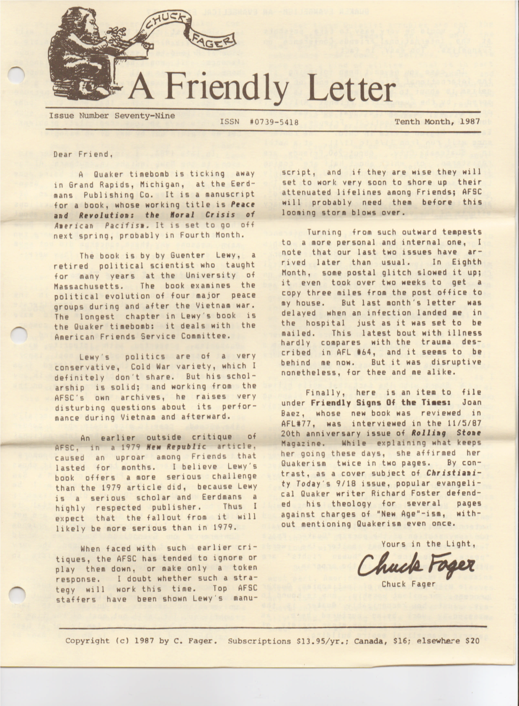 A Friendly Letter | Chuck Fager