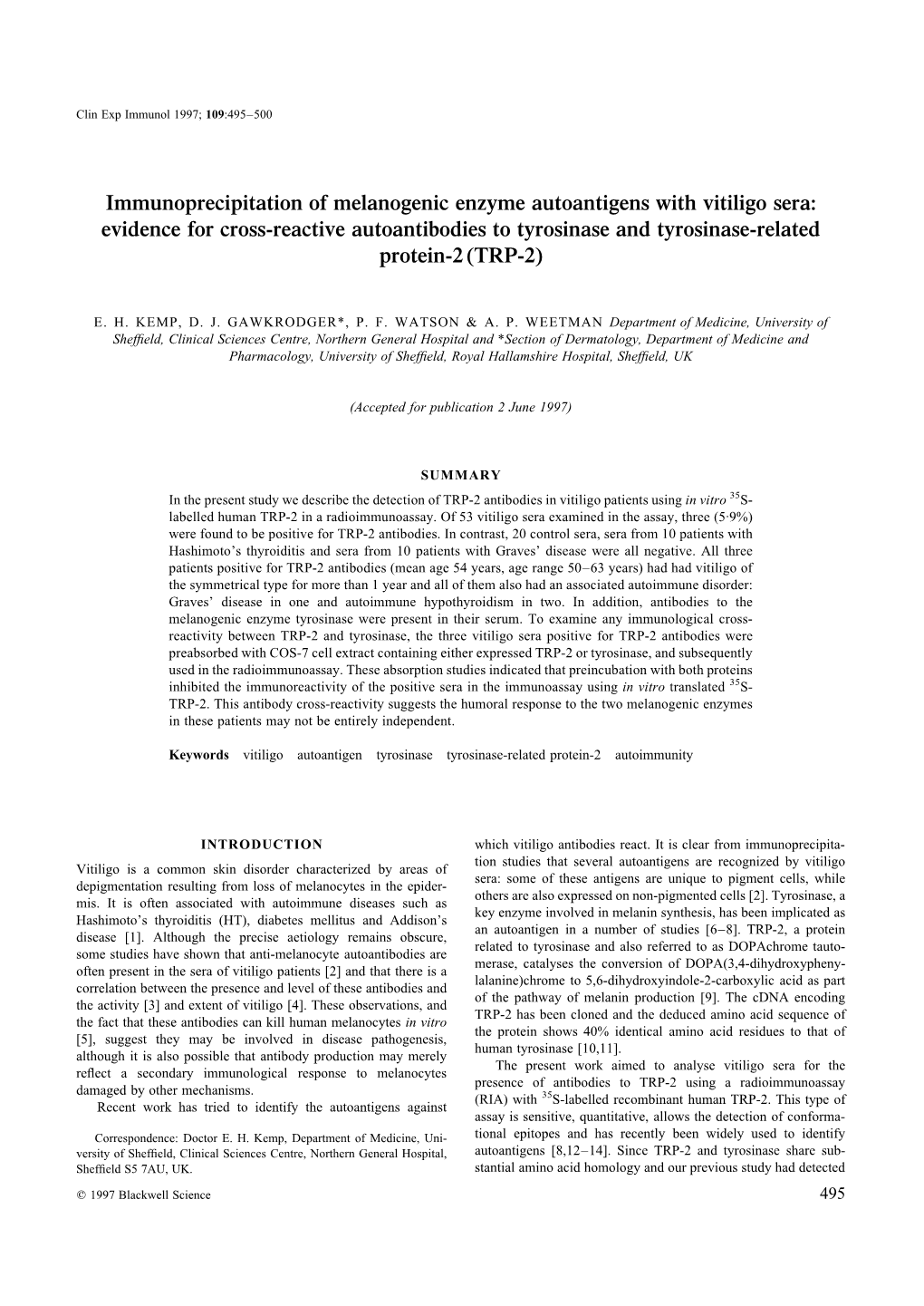 Immunoprecipitation of Melanogenic Enzyme Autoantigens with Vitiligo