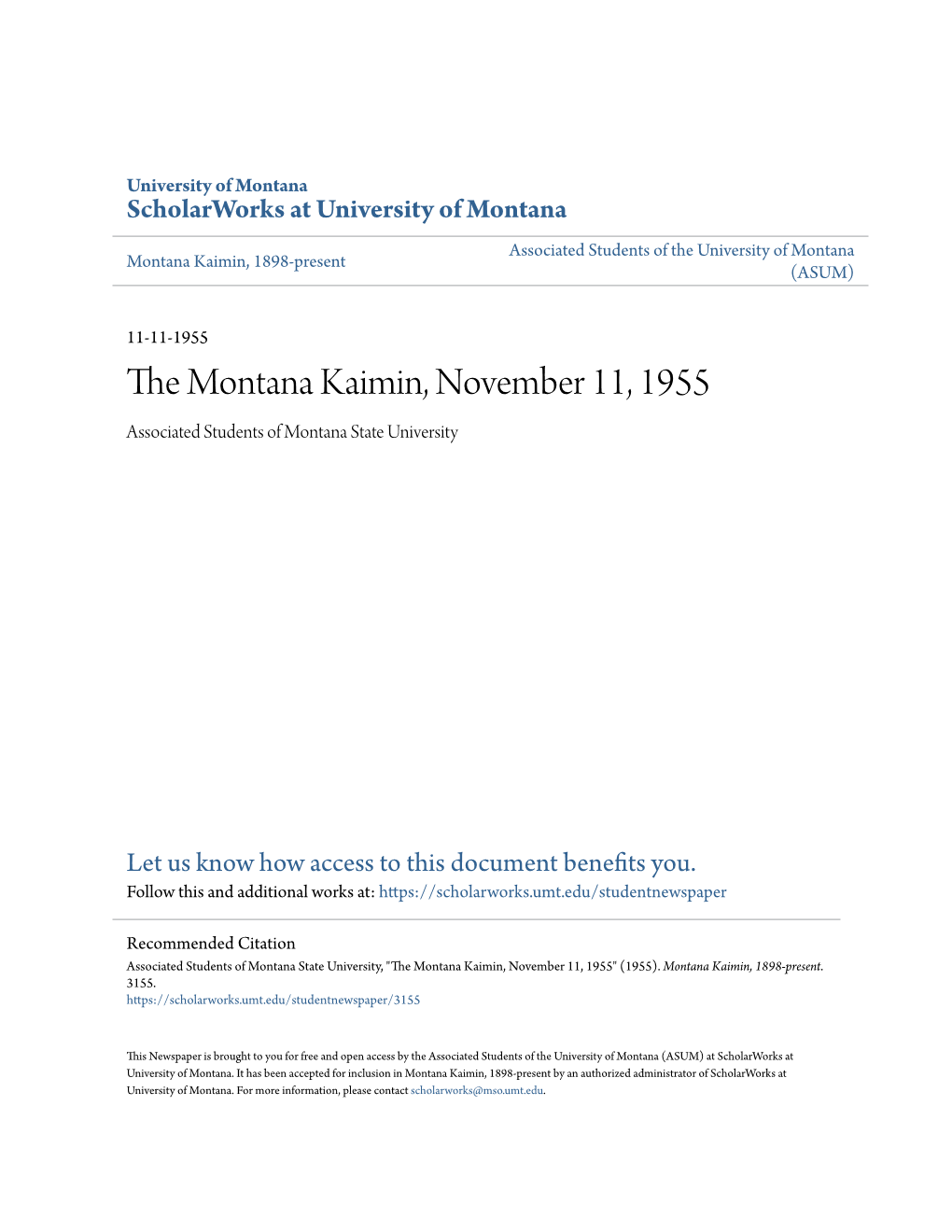 The Montana Kaimin, November 11, 1955