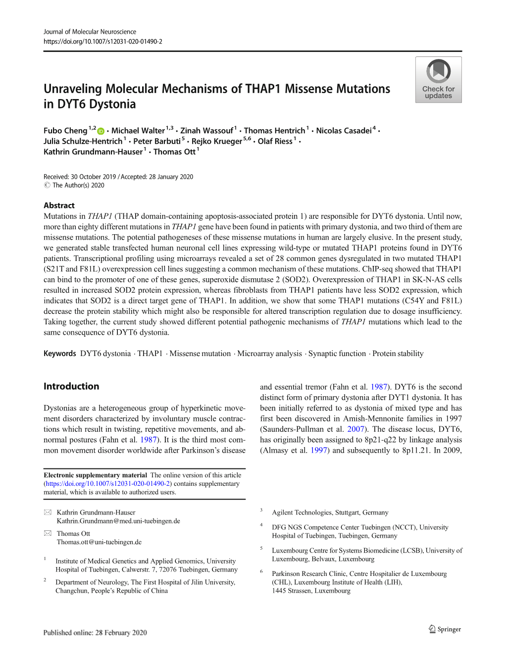 Unraveling Molecular Mechanisms of THAP1 Missense Mutations in DYT6 Dystonia