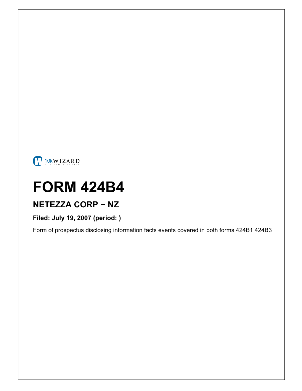 FORM 424B4 NETEZZA CORP − NZ Filed: July 19, 2007 (Period: )