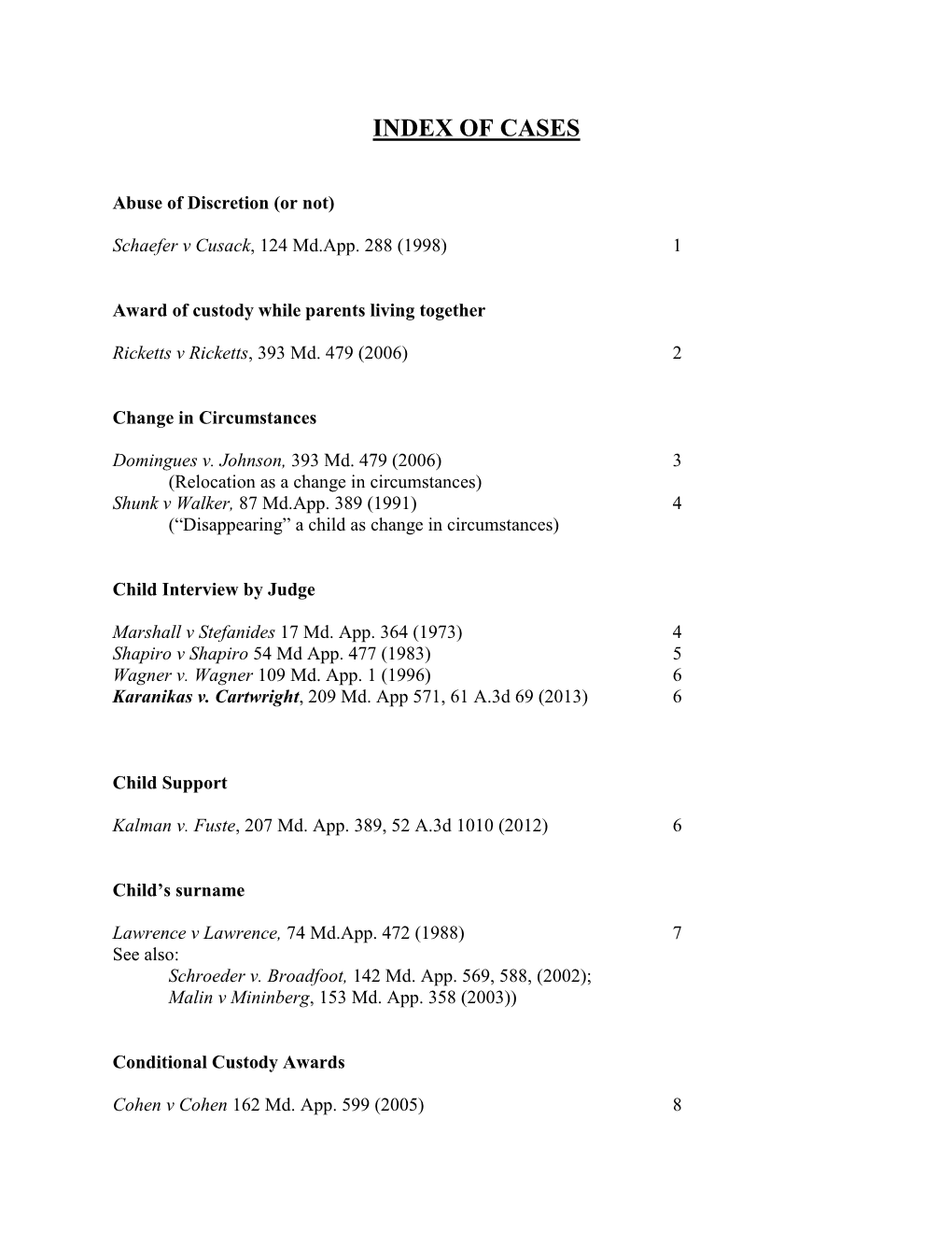 Child Custody and Related Case Abstracts