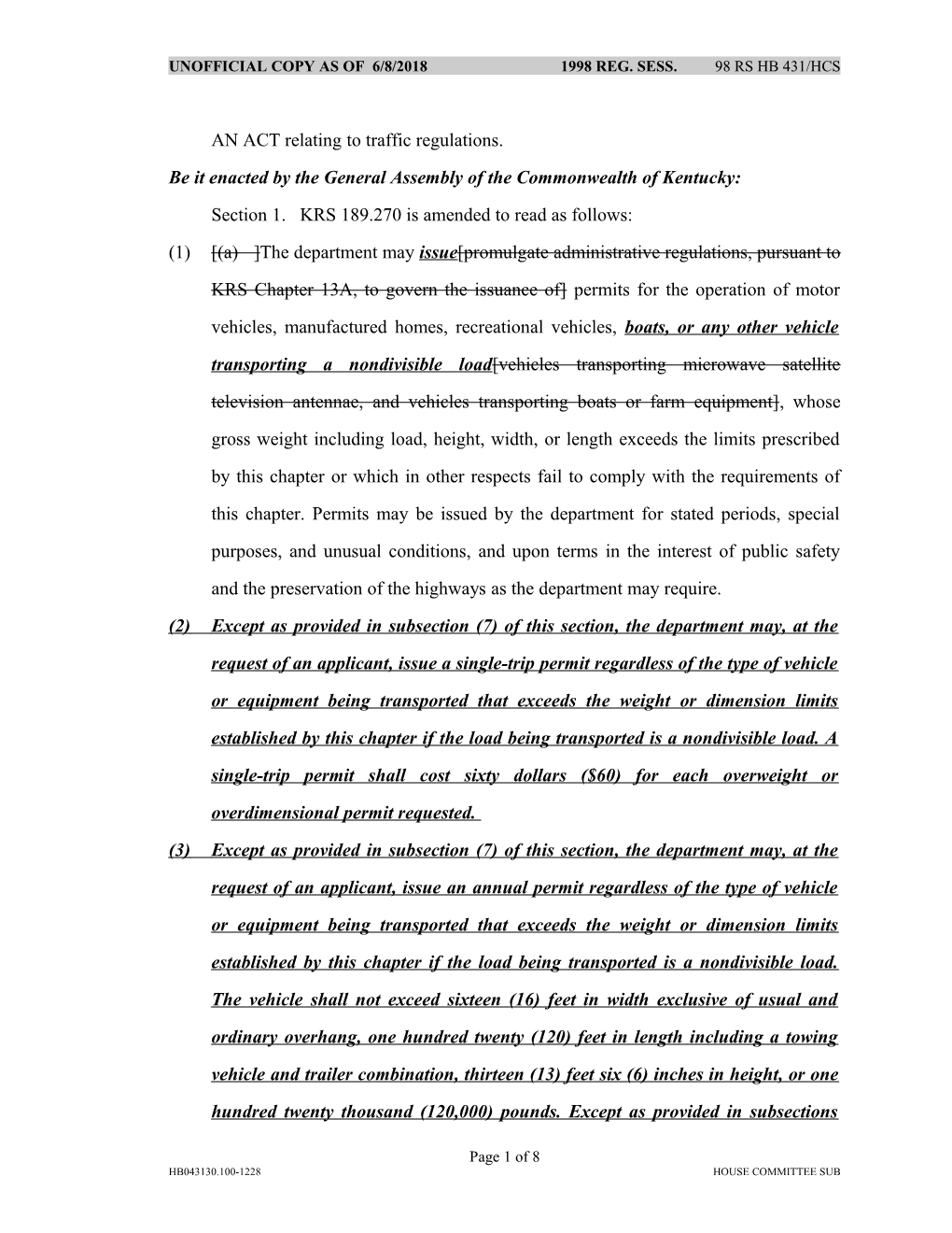 AN ACT Relating to Traffic Regulations s1