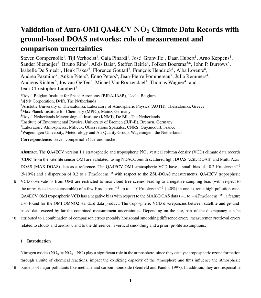 Validation of Aura-OMI QA4ECV NO2 Climate Data Records with Ground