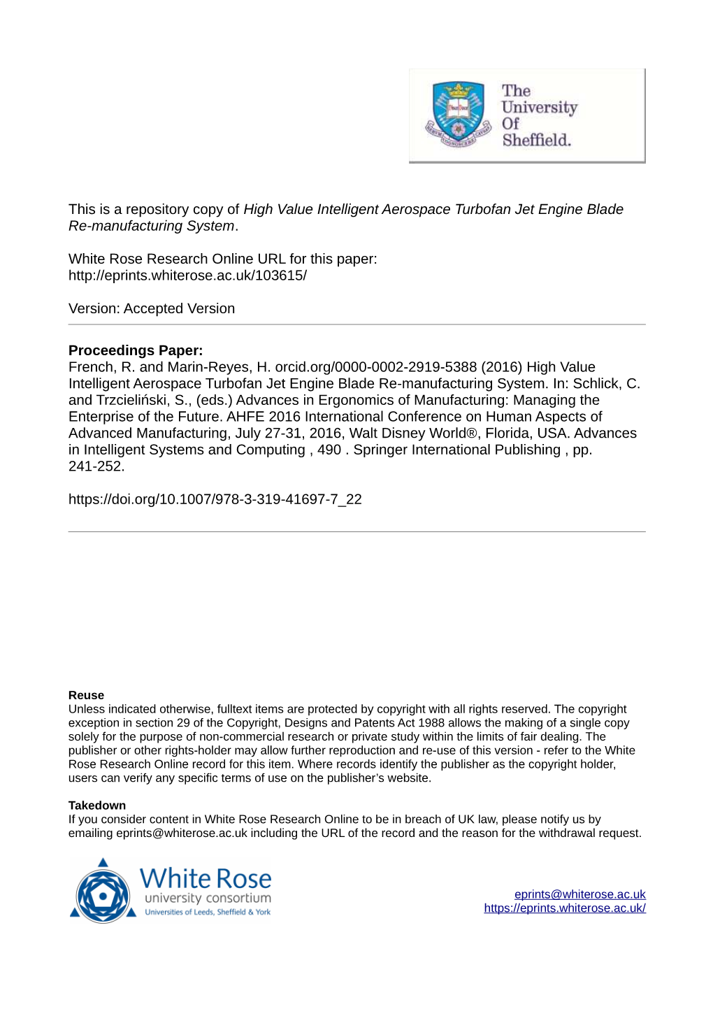 High Value Intelligent Aerospace Turbofan Jet Engine Blade Re-Manufacturing System