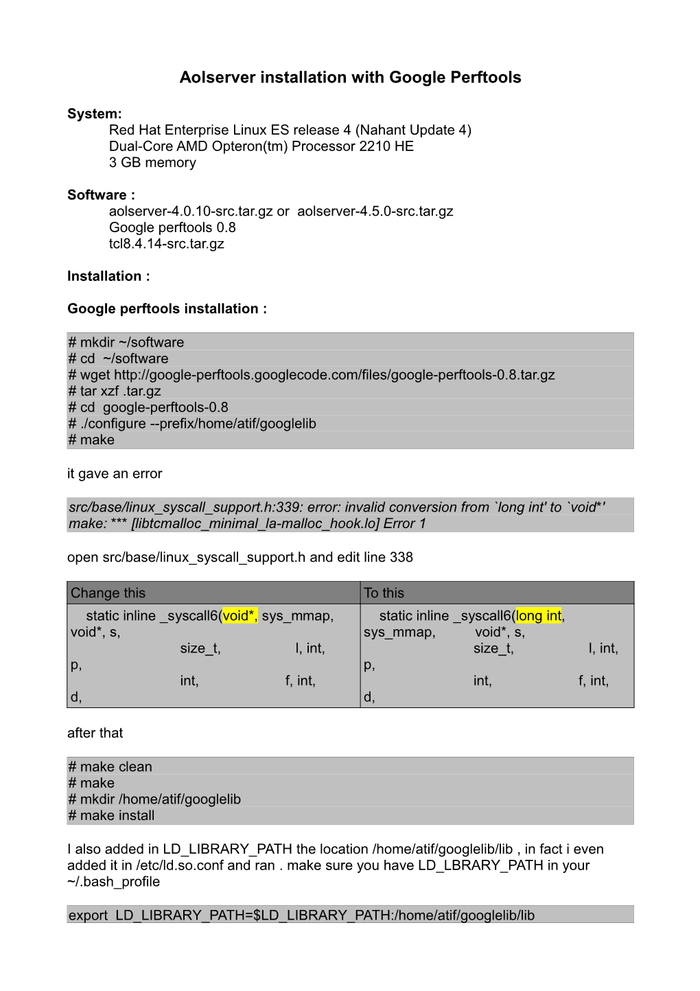 Aolserver Installation with Google Perftools