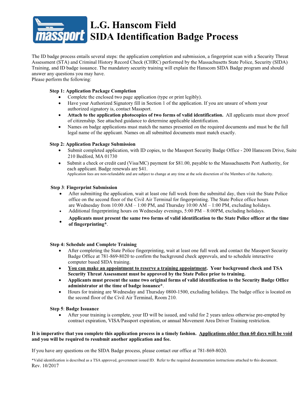 L.G. Hanscom Field SIDA Identification Badge Process