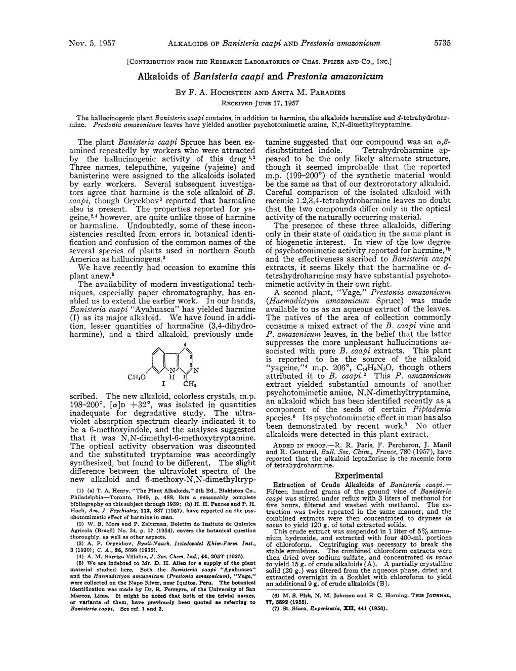 Alkaloids of Banisteria Caapi and Prestonia Amazonicum