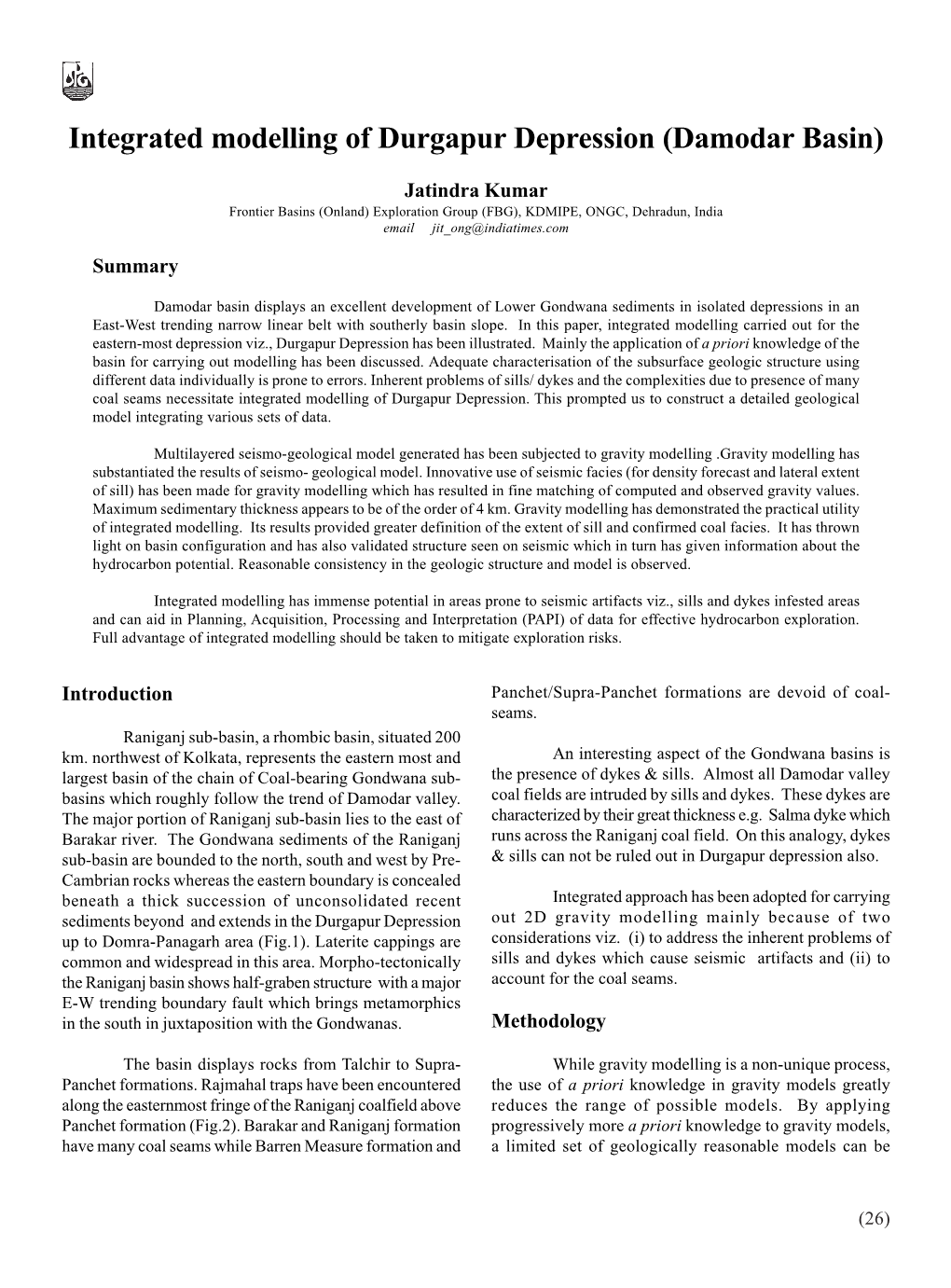 Integrated Modelling of Durgapur Depression (Damodar Basin)