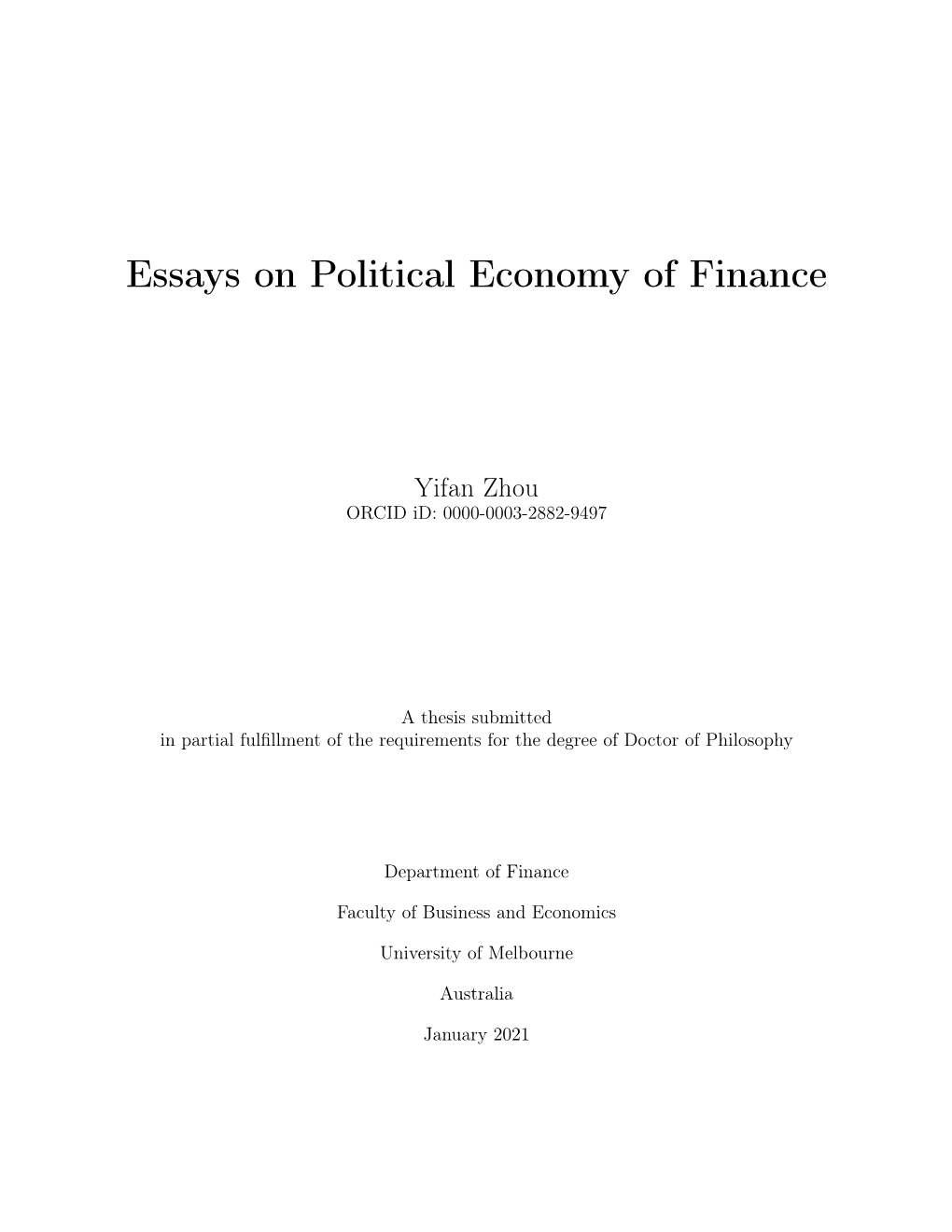 Essays on Political Economy of Finance