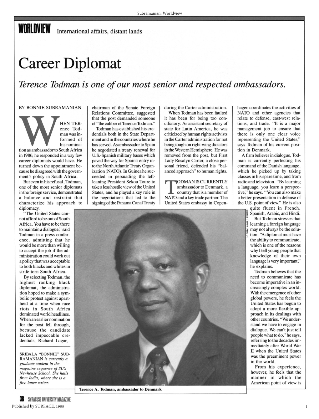 Career Diplomat Terence Todman Is One of Our Most Senior and Respected Ambassadors