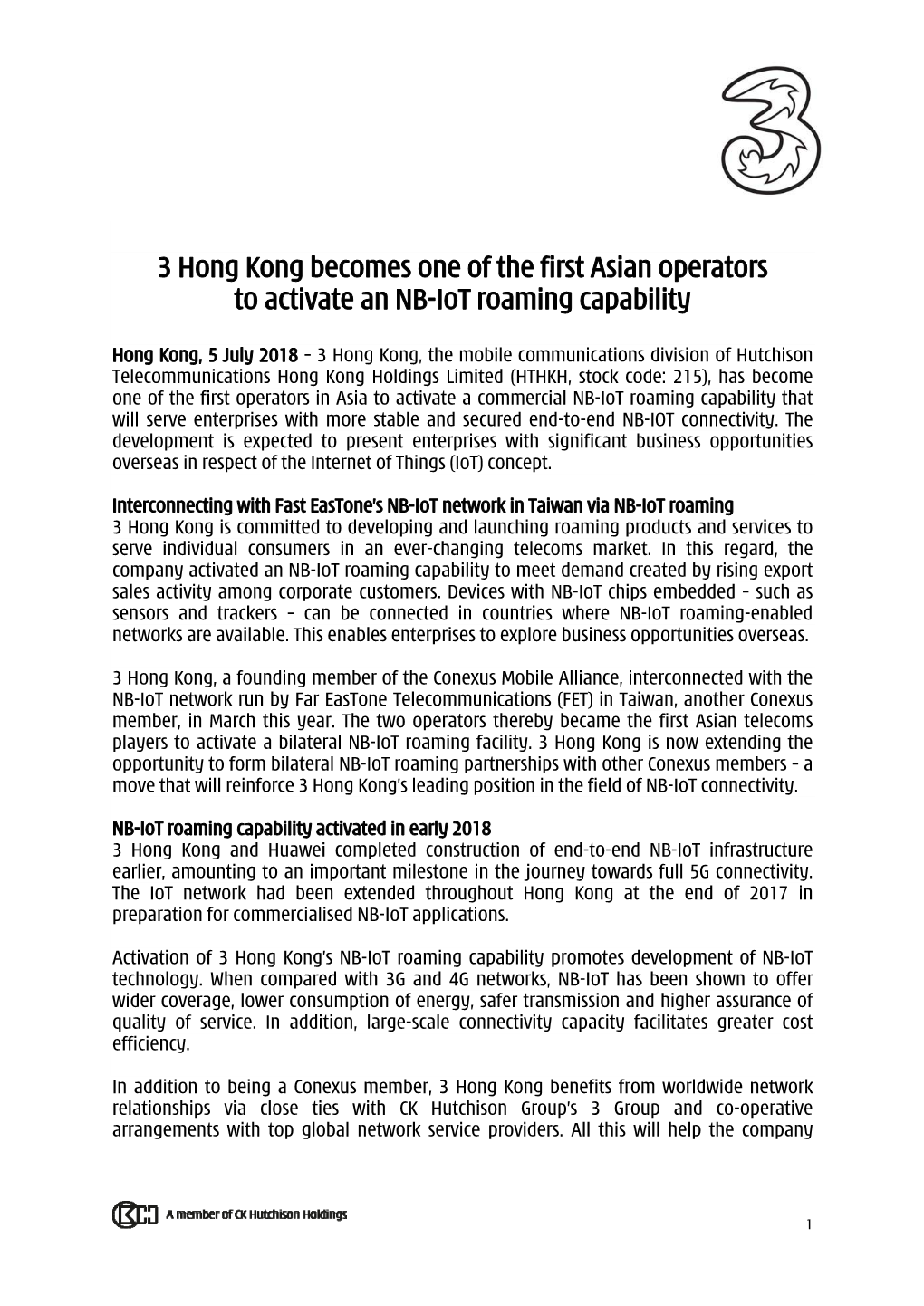 3 Hong Kong Becomes One of the First Asian Operators to Activate an NB-Iot Roaming Capability