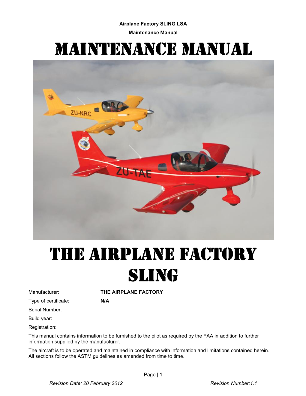 Maintenance Manual the Airplane Factory Sling