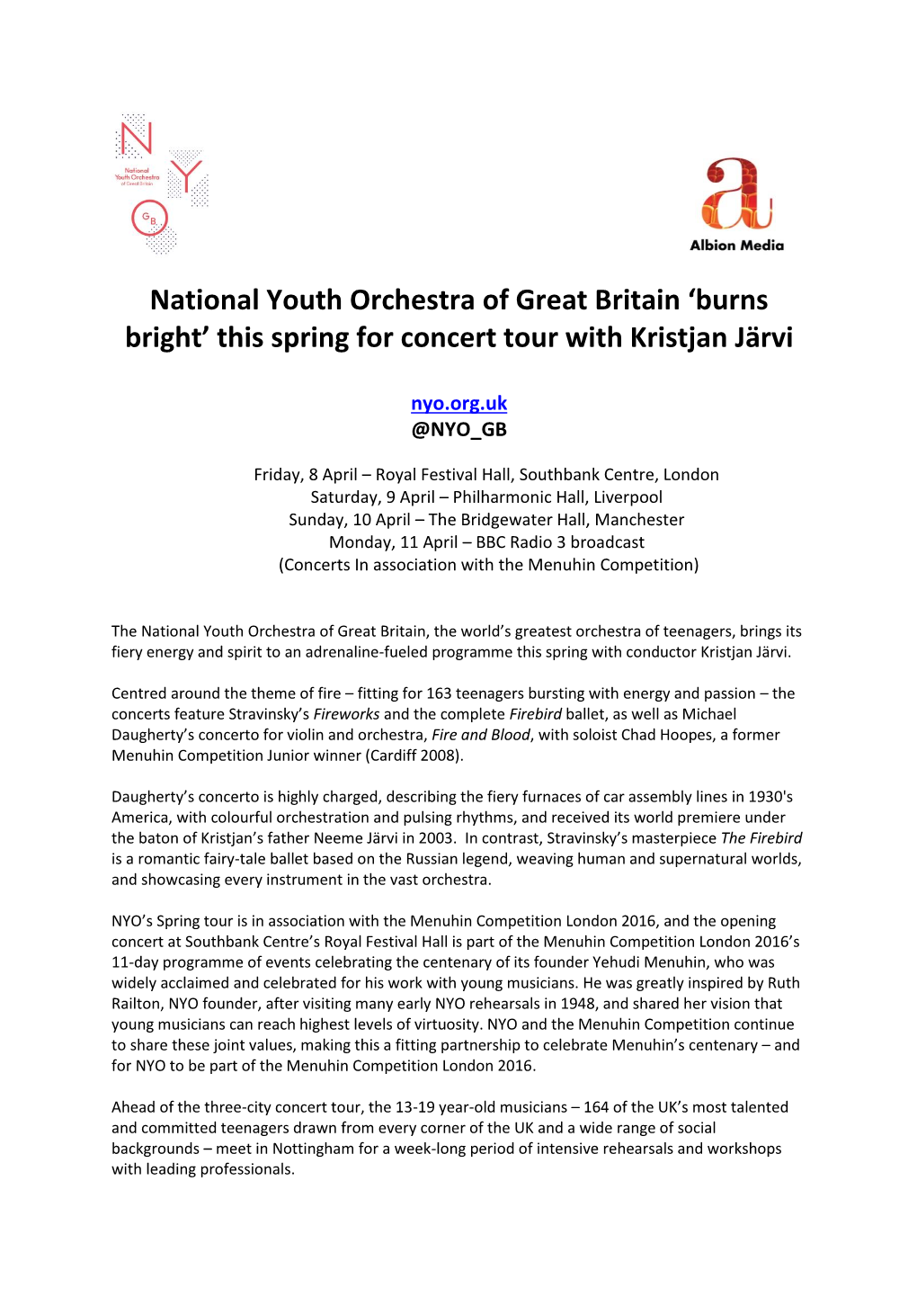 National Youth Orchestra of Great Britain 'Burns Bright' This Spring For