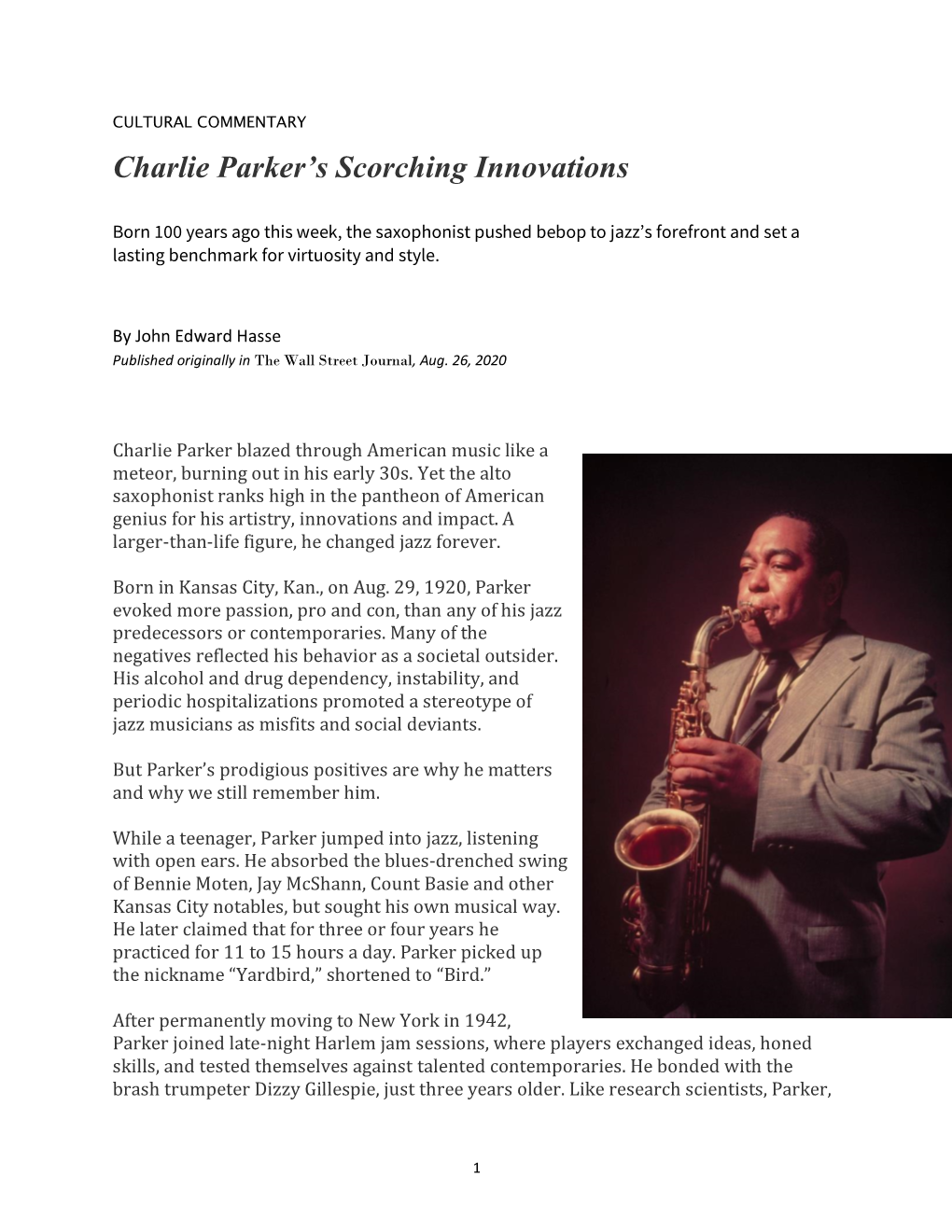 Charlie Parker's Scorching Innovations