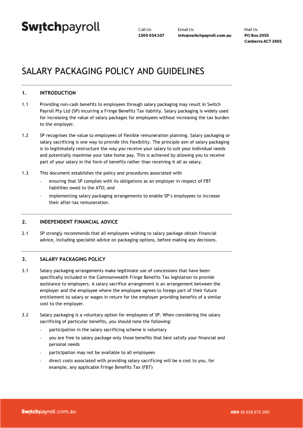 Salary Packaging Policy and Guidelines