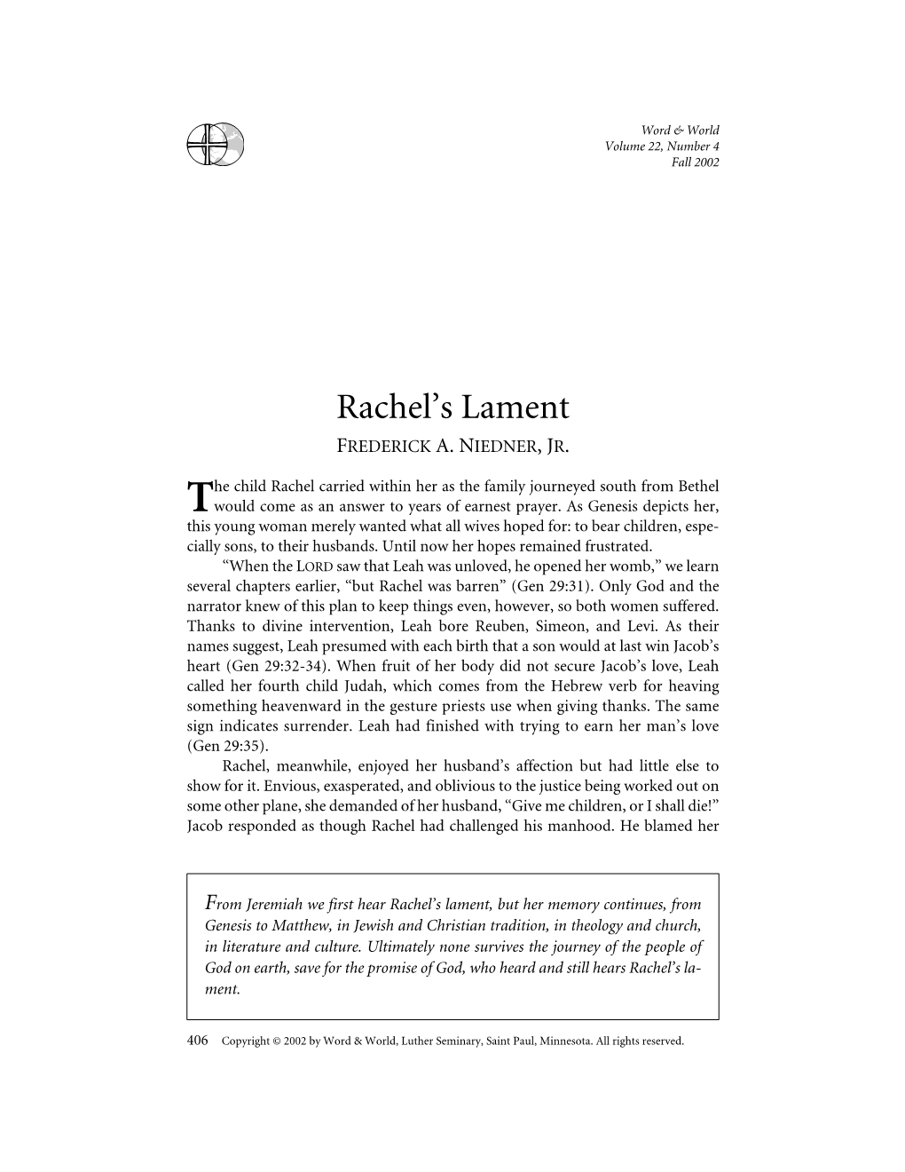 Rachel's Lament