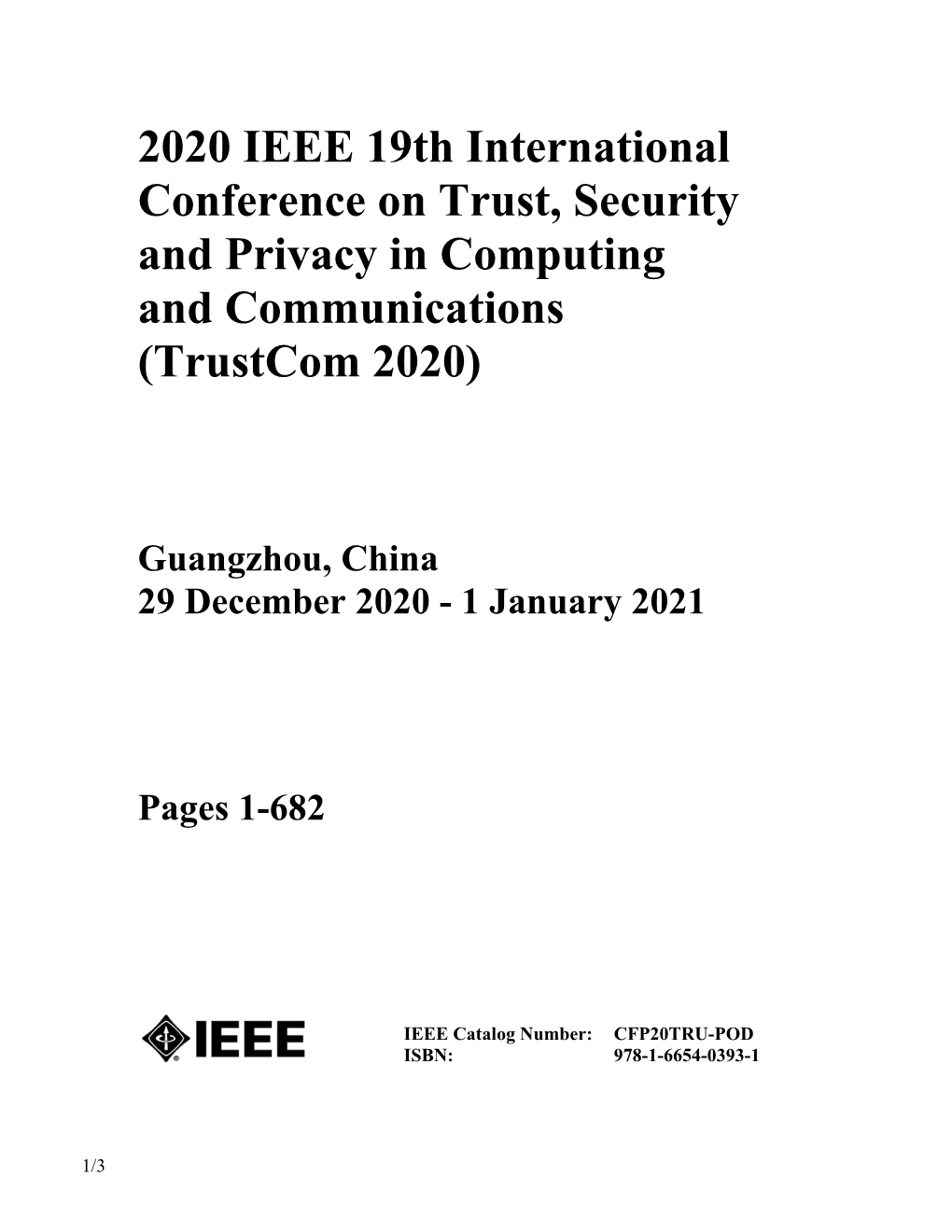 2020 IEEE 19Th International Conference on Trust, Security and Privacy in Computing and Communications
