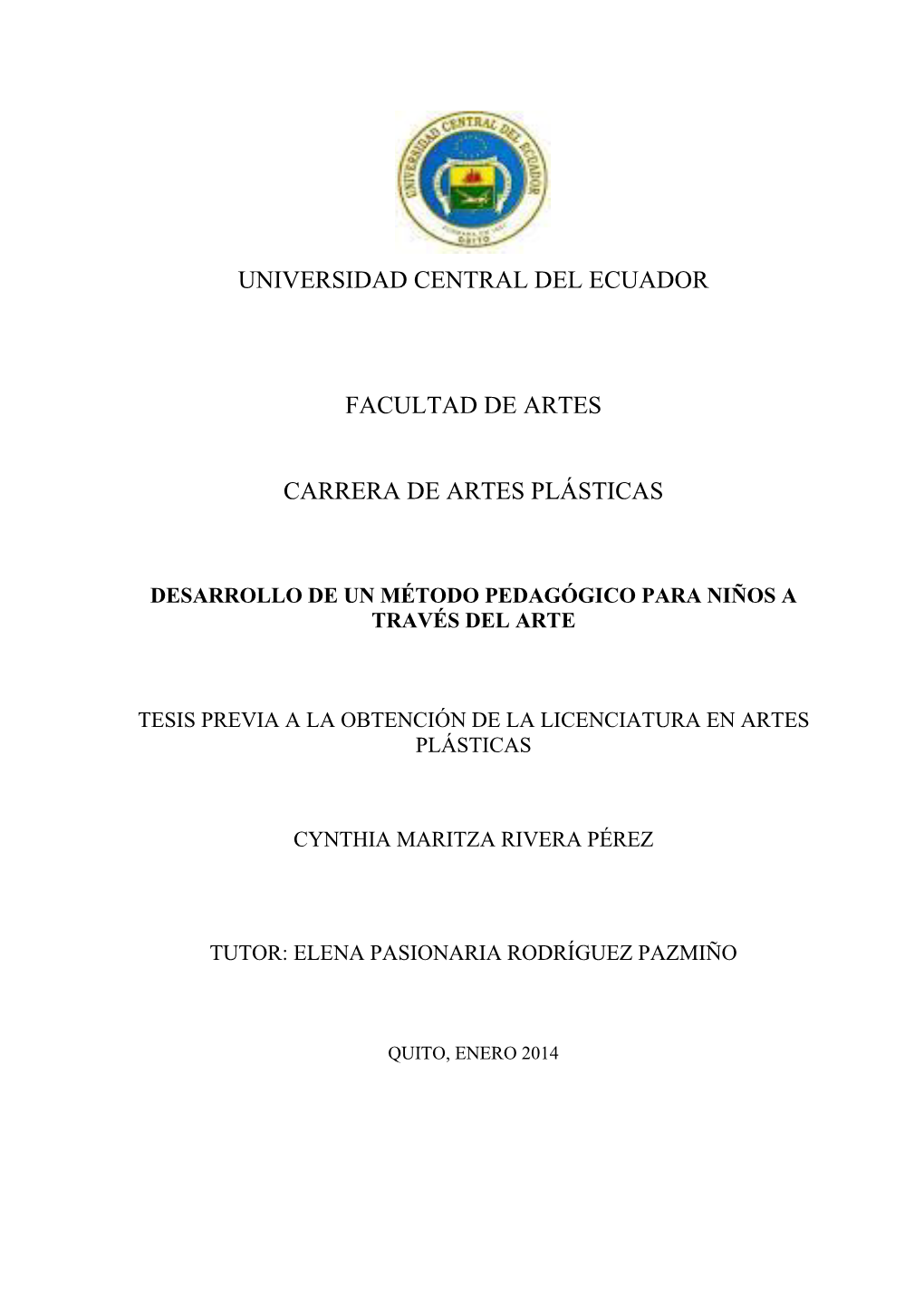 Universidad Central Del Ecuador Facultad De Artes