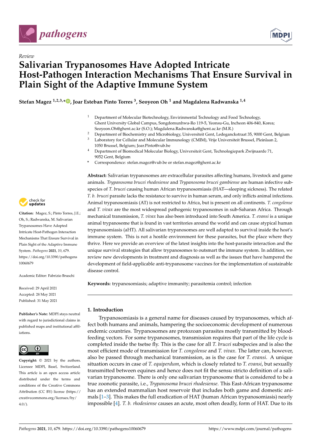 Salivarian Trypanosomes Have Adopted Intricate Host-Pathogen Interaction Mechanisms That Ensure Survival in Plain Sight of the Adaptive Immune System