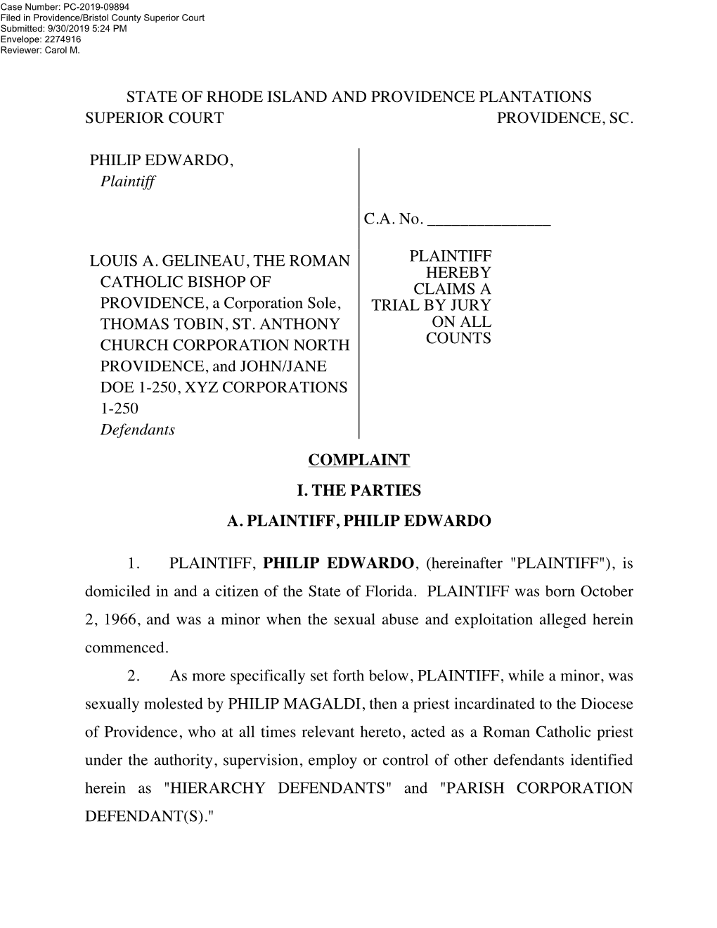 State of Rhode Island and Providence Plantations Superior Court Providence, Sc