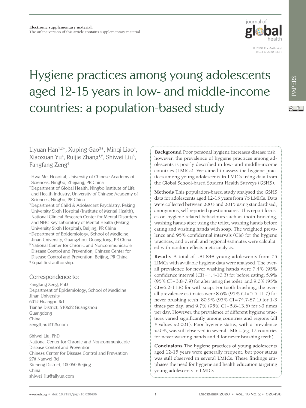 Hygiene Practices Among Young Adolescents Aged 12-15 Years In