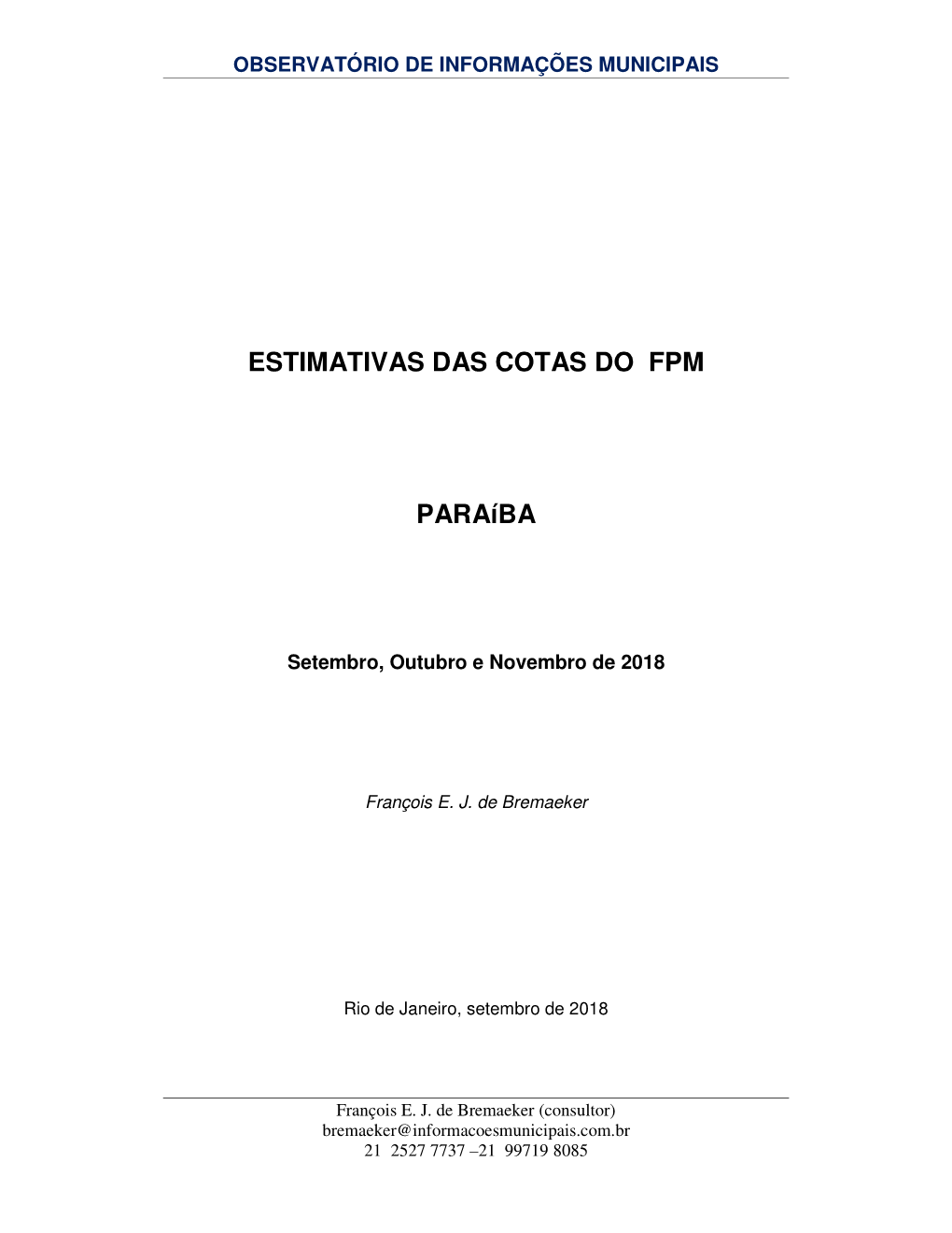 Estimativas Das Cotas Do Fpm Paraíba