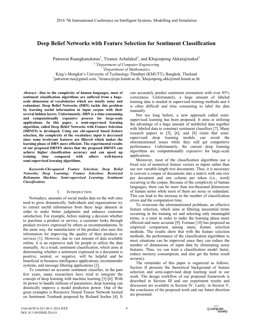 Deep Belief Networks with Feature Selection for Sentiment Classification