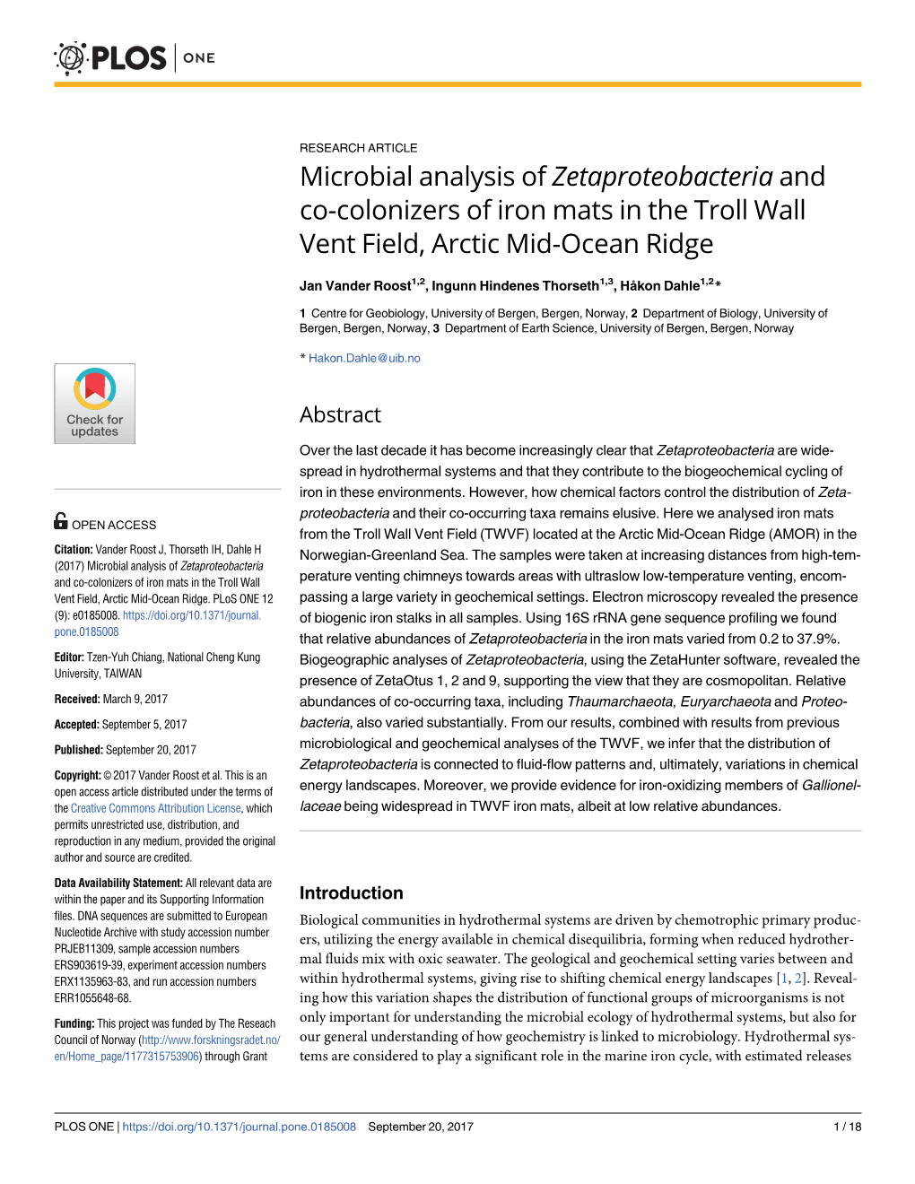 Microbial Analysis of Zetaproteobacteria and Co-Colonizers of Iron Mats in the Troll Wall Vent Field, Arctic Mid-Ocean Ridge